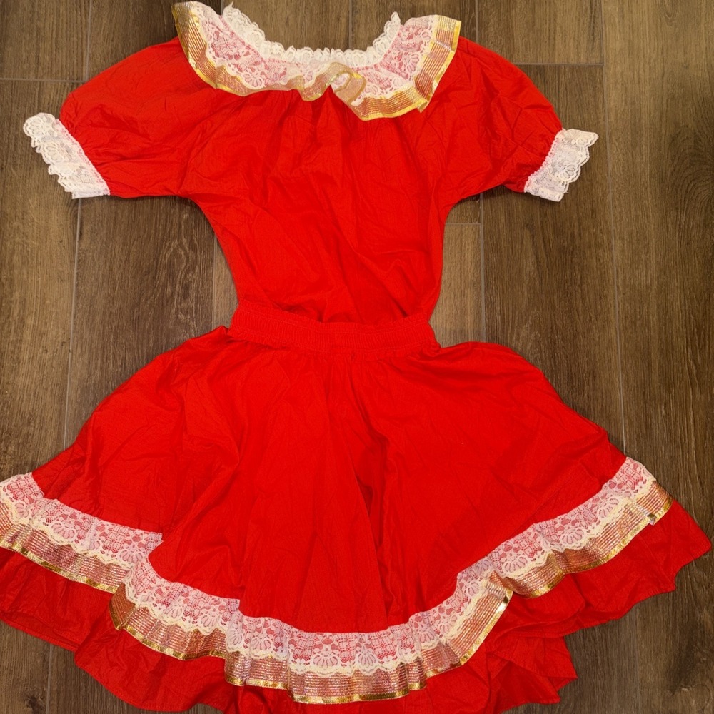 Vintage Pete Bettina Red Gold Lace Square Dancing Dress Dance Rockabilly Outfit